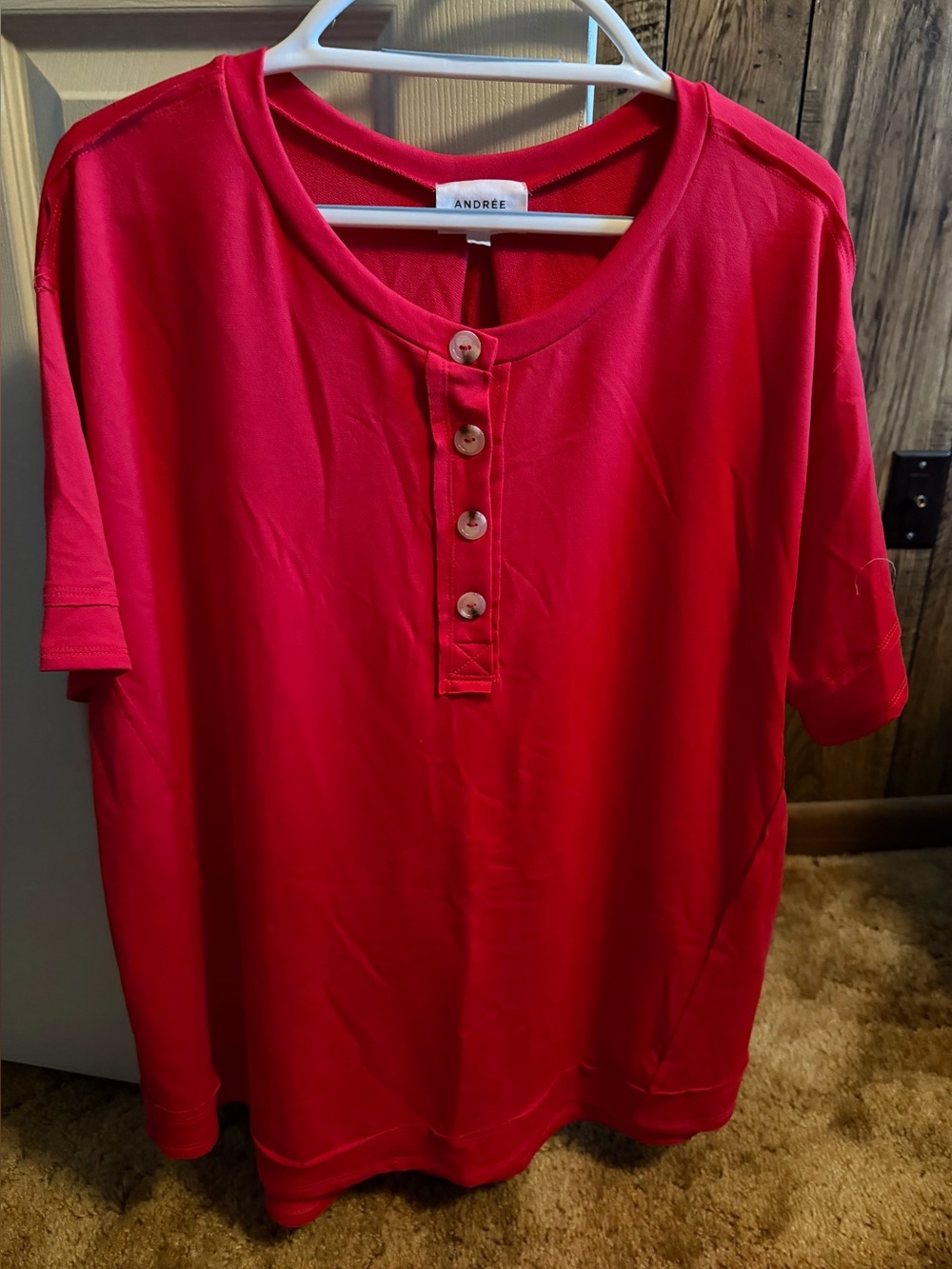 Andree Ladie’sShort-Sleeve Henley Shirt in Bright Red